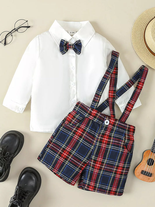 Children's Button Up Long Sleeve Shirt and Suspender Set