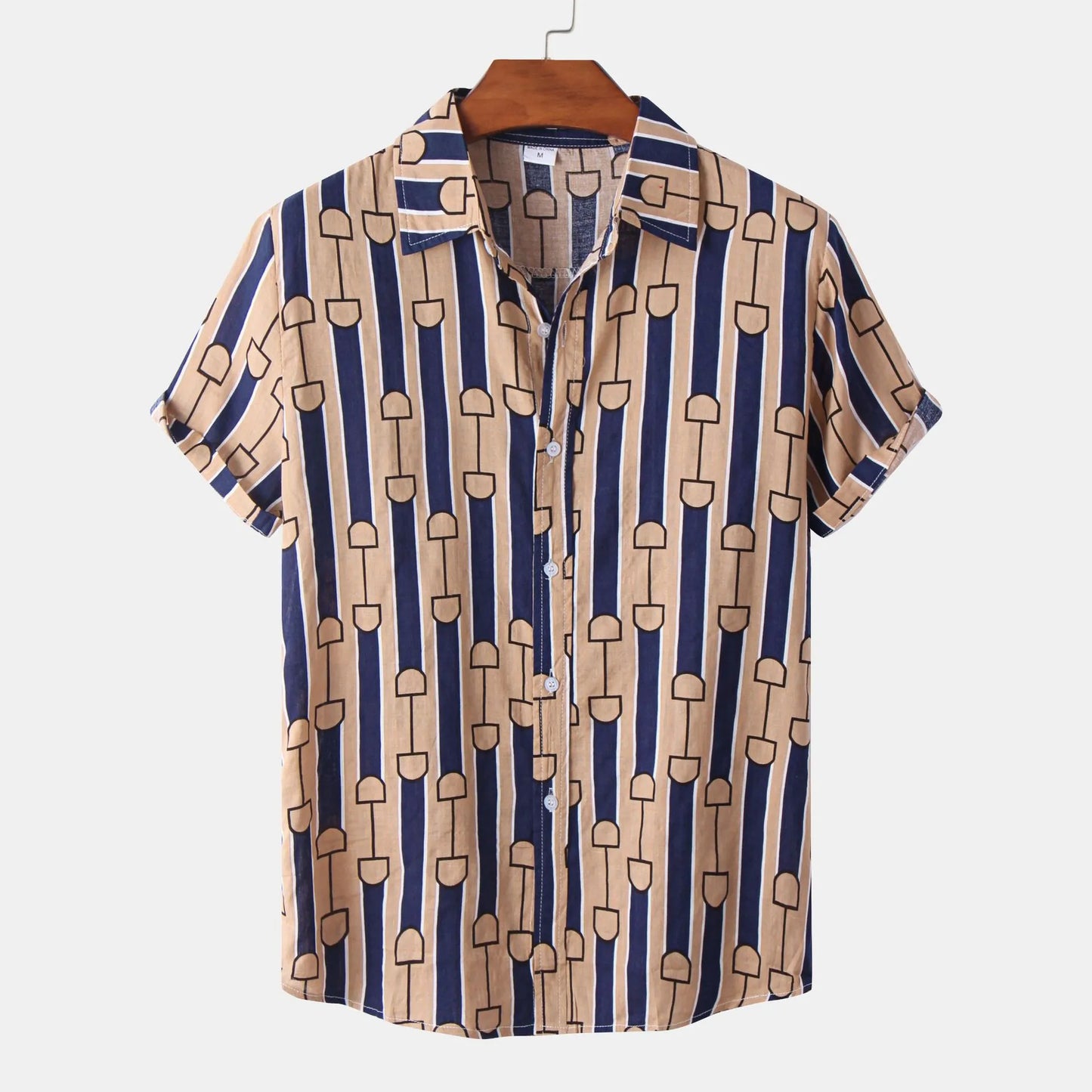 Men's Plus Size Printed Button Up Short Sleeve Shirt
