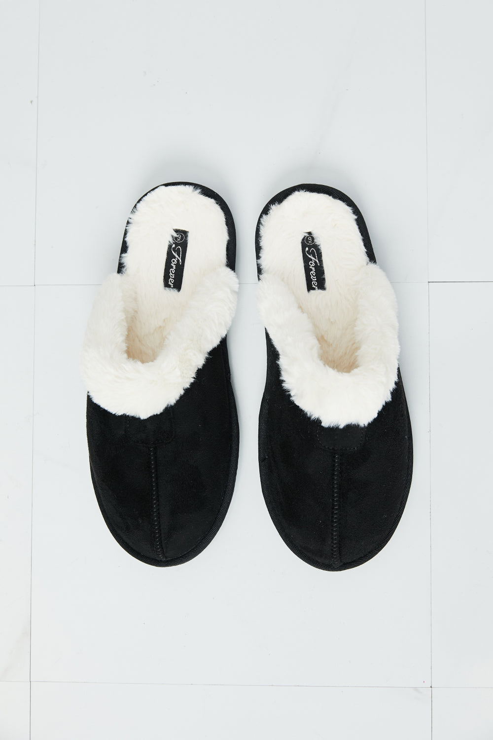 Forever Link Two-Tone Seam Detail Slippers in Black