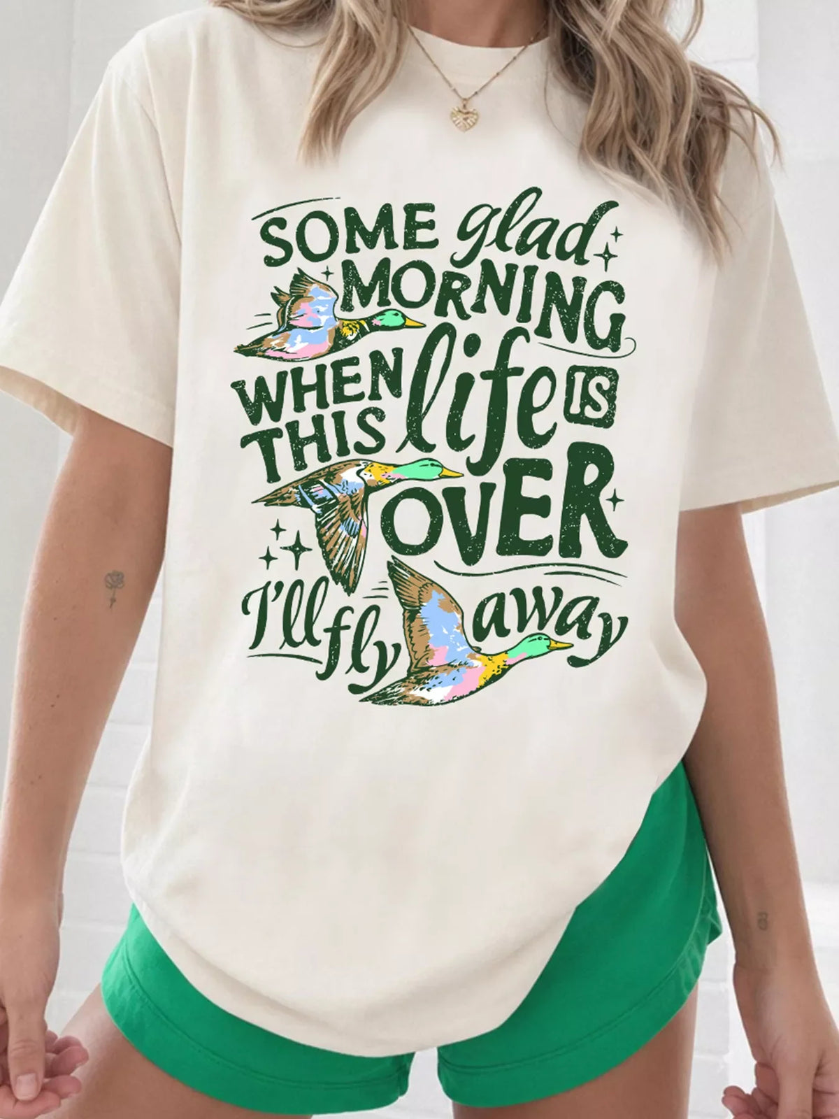 Full Size Slogan Western Flying Mallard Print Relaxed T Shirt Plus Size