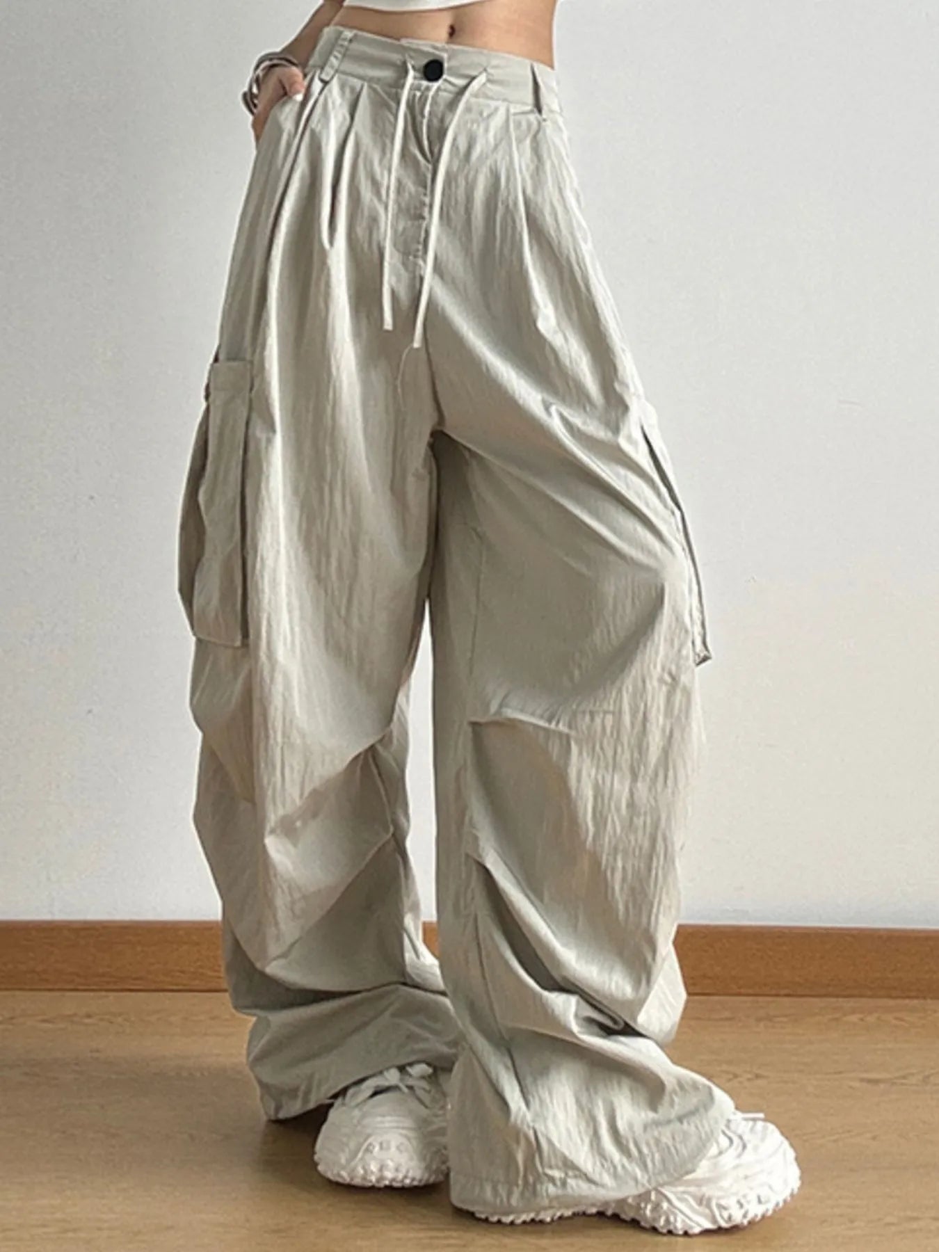 Drawstring Wide Leg Cargo Pants