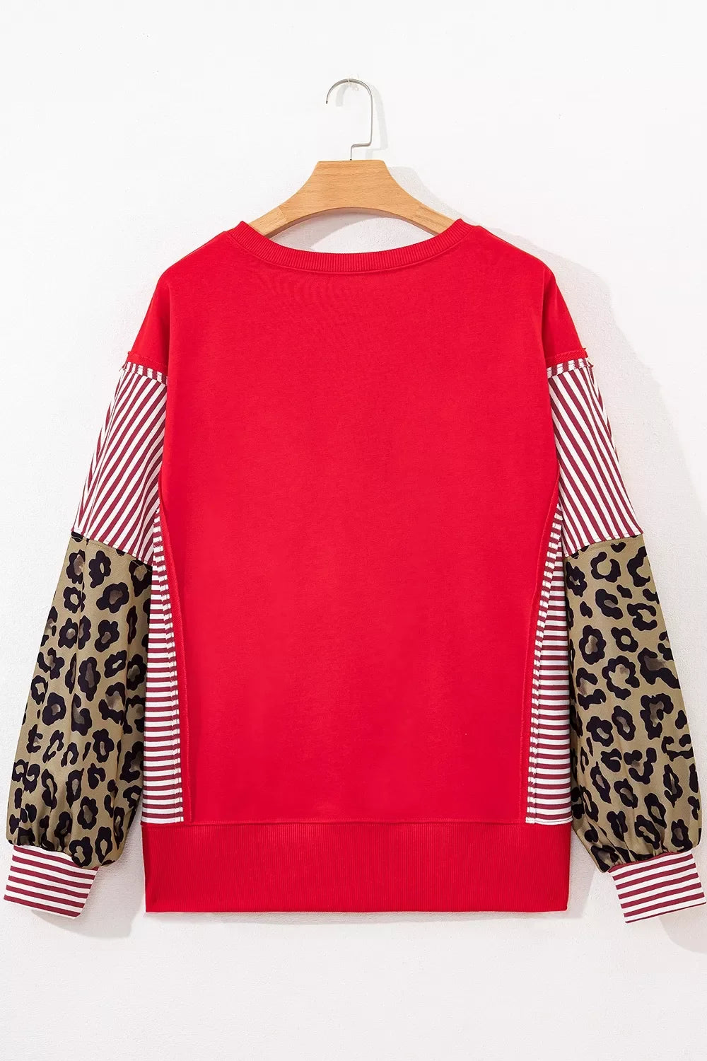 Leopard and Striped Patchwork Sleeves Sweatshirt