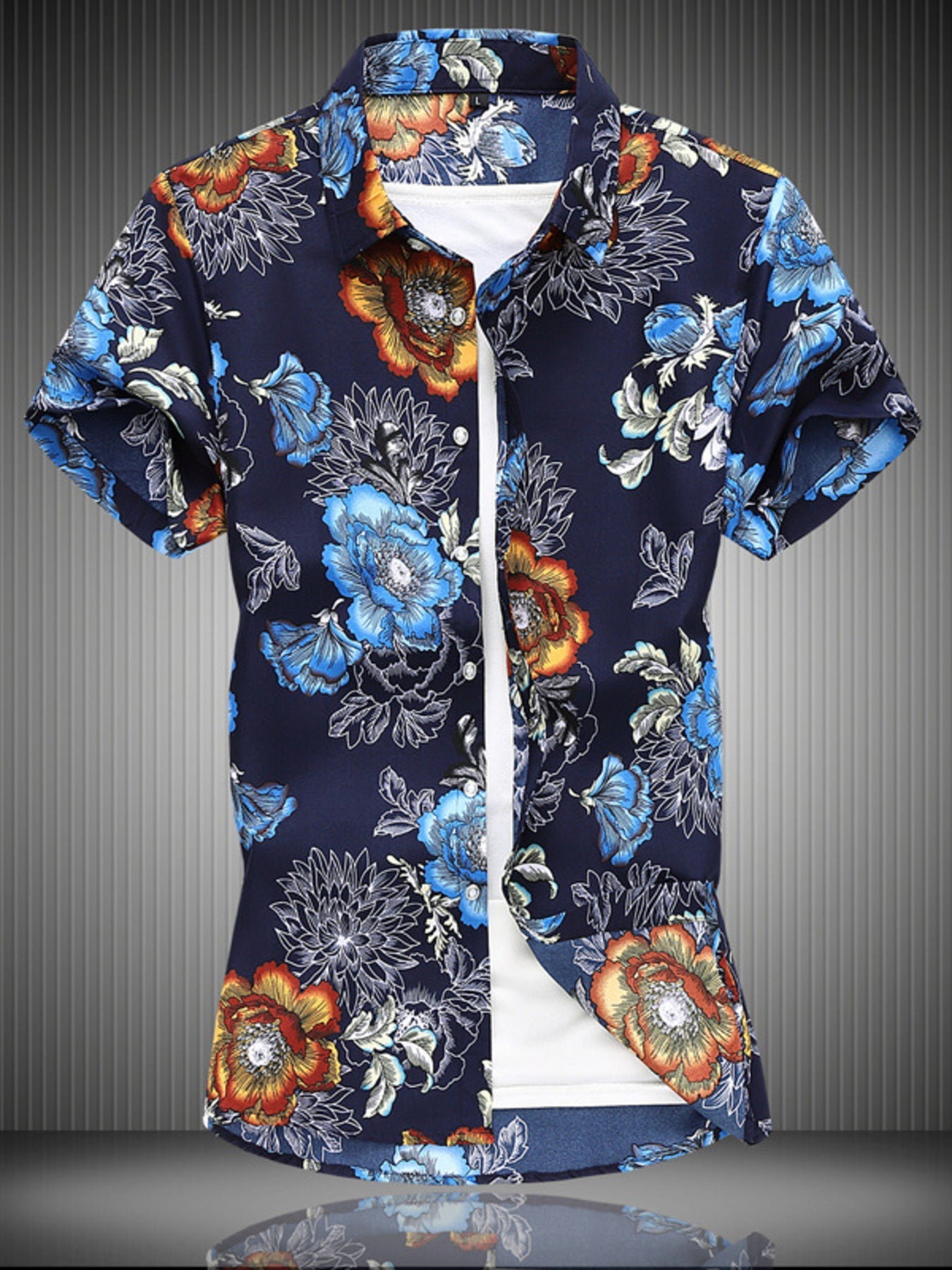 Men's Plus Size Floral Print Short Sleeve Casual Shirt