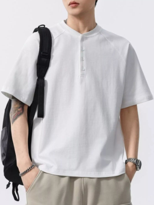 Men's Full Size Button Detail Short Sleeve T-Shirt Plus Size