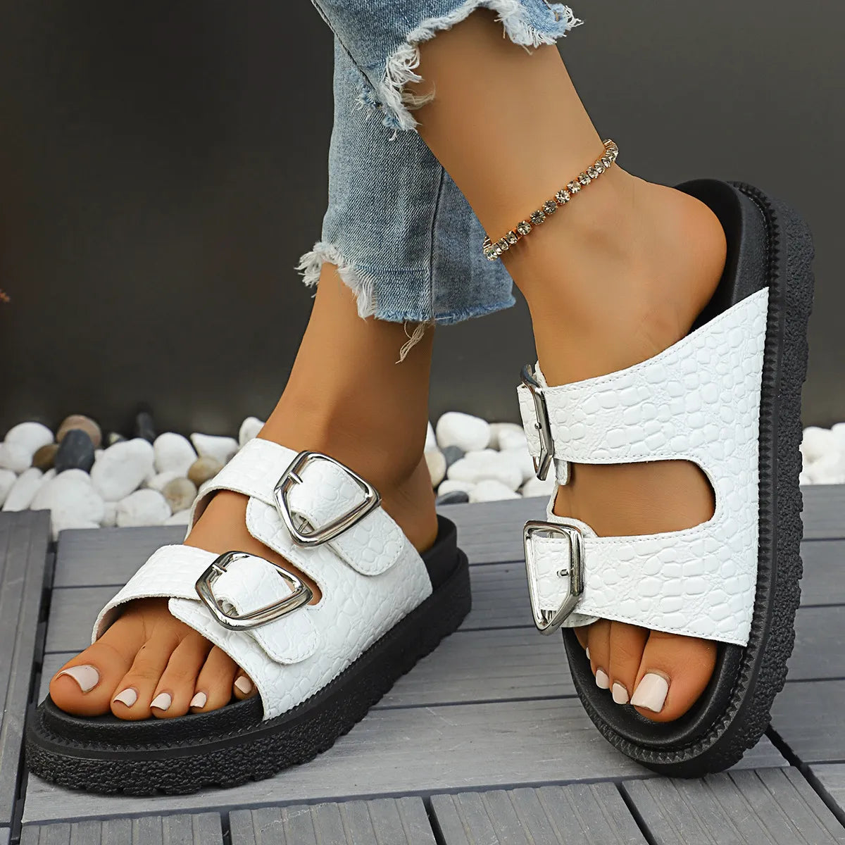 Double Buckle Platform Sandals