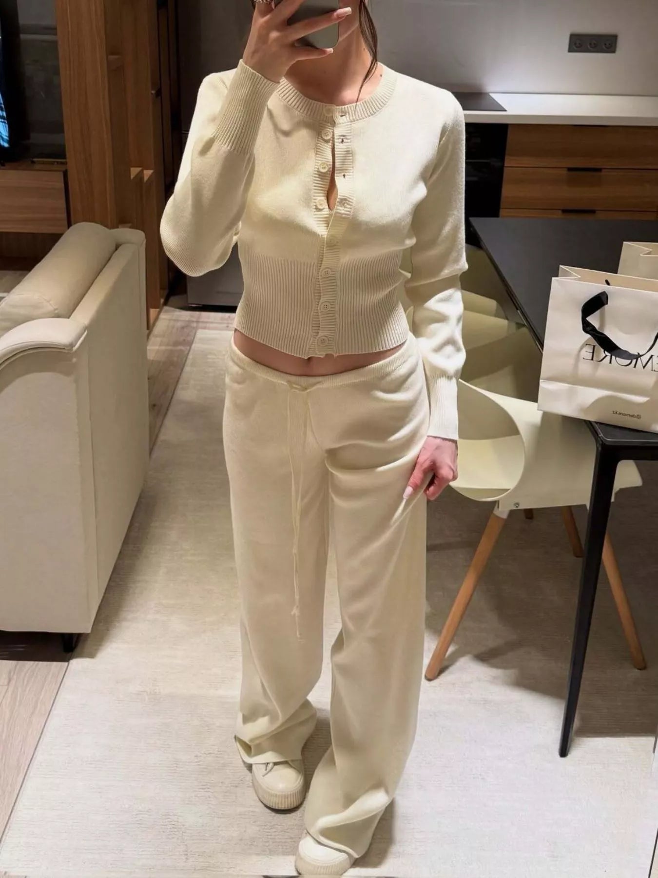 Button Up Cardigan and Pants Knit Set