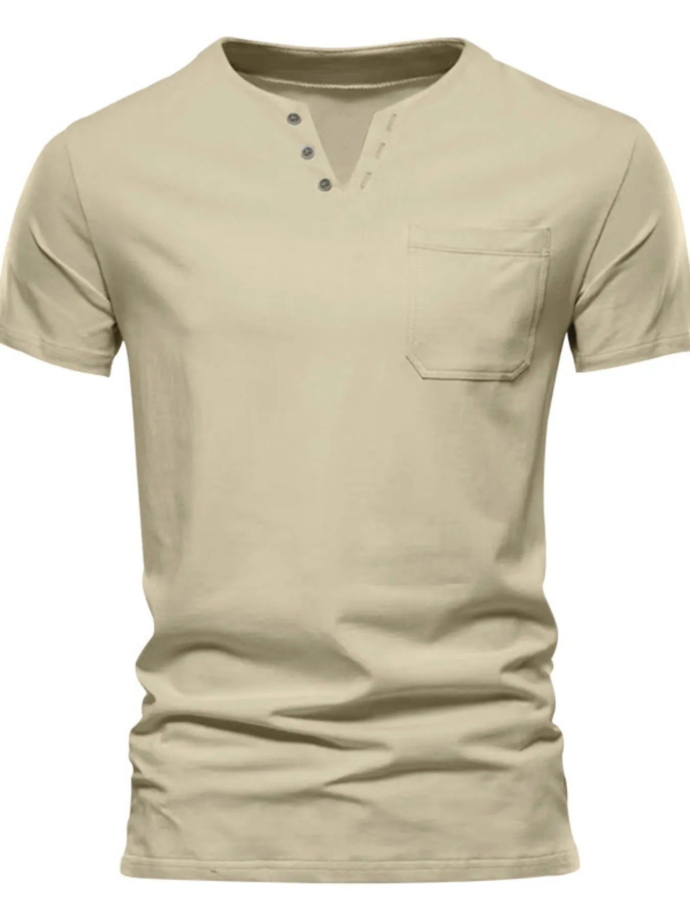 Men's Full Size Notched Henley T-Shirt with Chest Pocket Plus Size