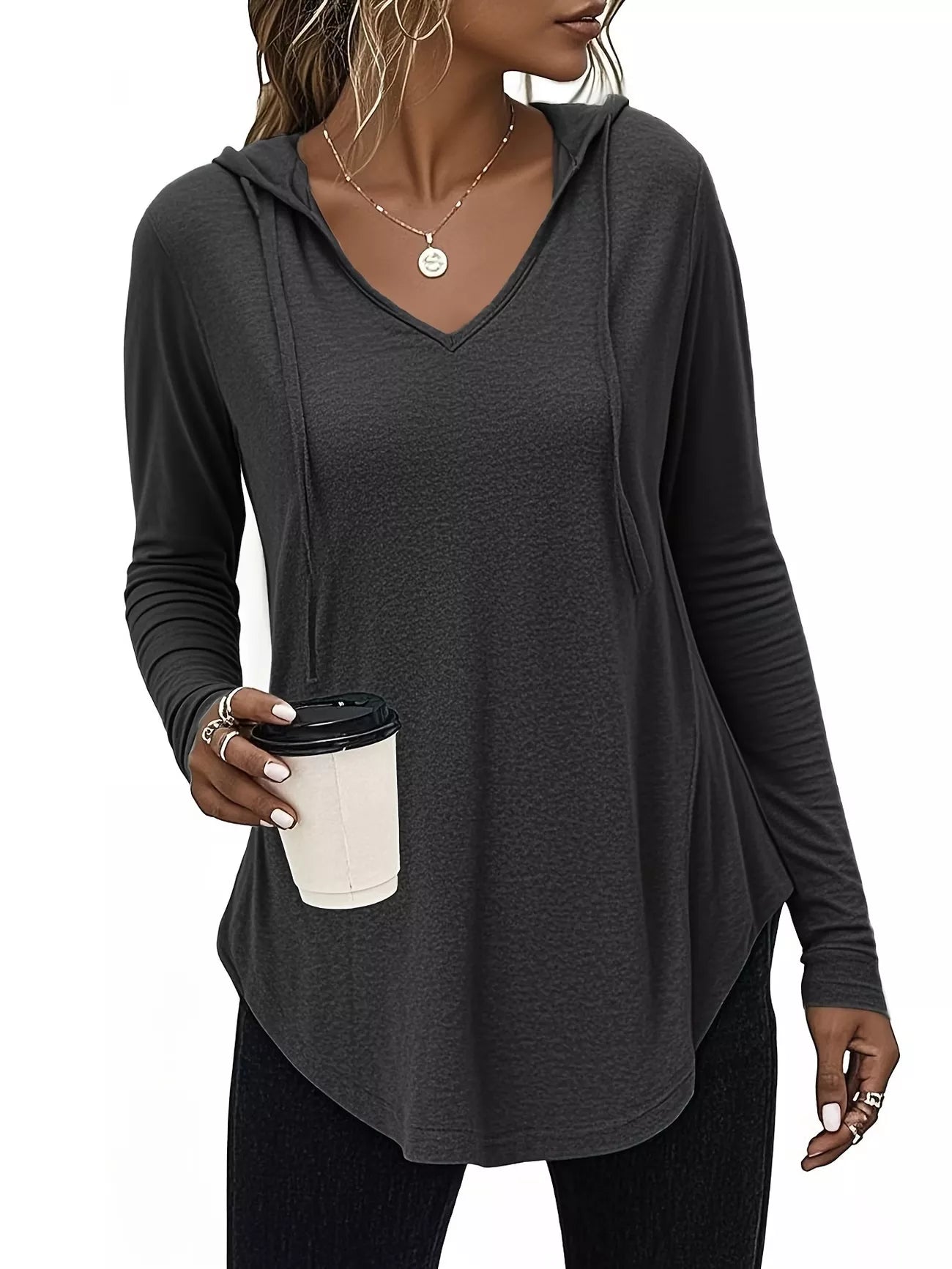 Full Size Drawstring Long Sleeve Hooded Top Plus Size