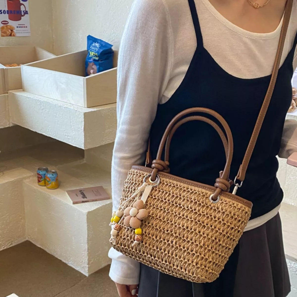 Woven Straw Shoulder Bag