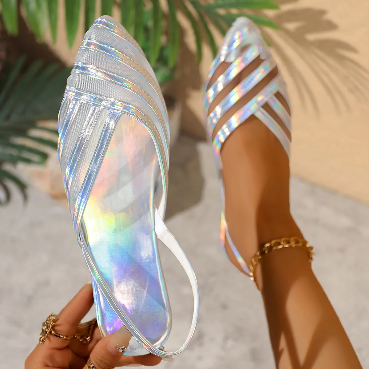 Point Toe Mesh Flats Sandals