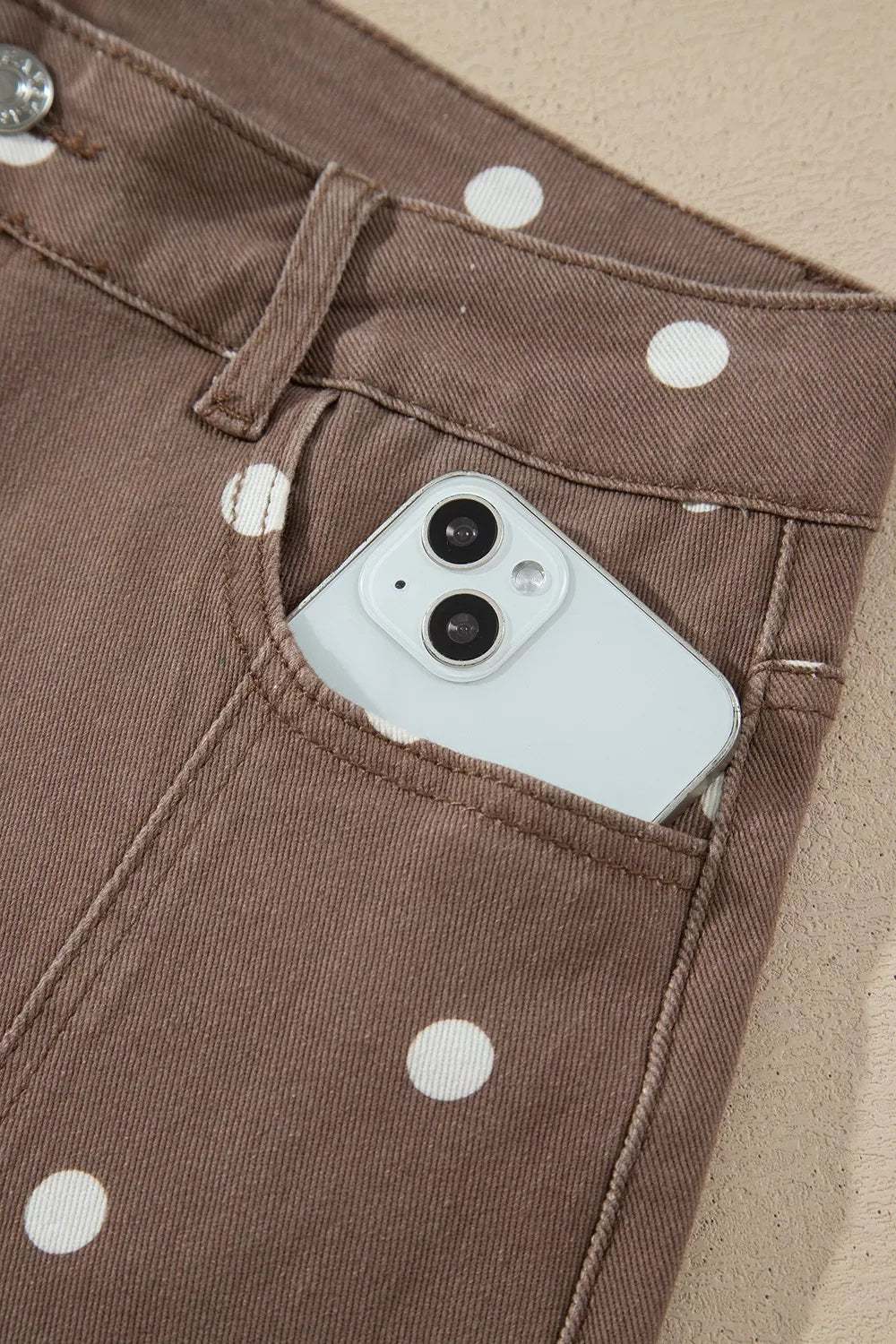 Tailored Seam Polka Dot Print Barrel Casual Jeans