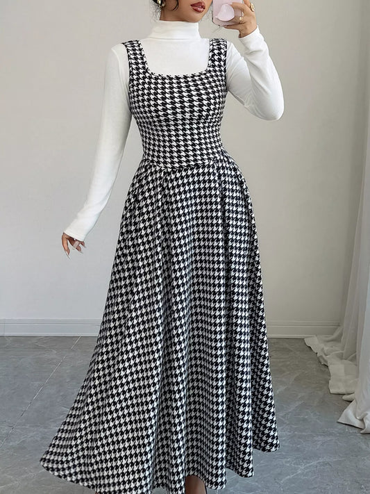 Houndstooth Sleeveless A-Line Dress