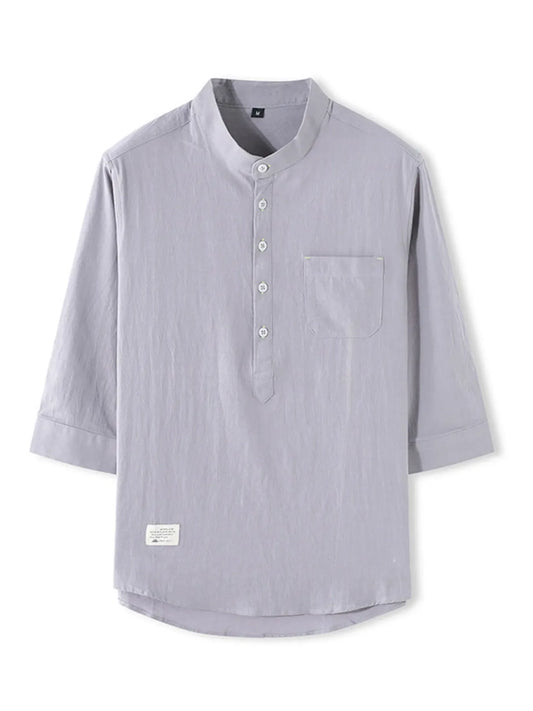 Men's Full Size Casual Mandarin Collar 3/4 Sleeve Shirt Plus Size