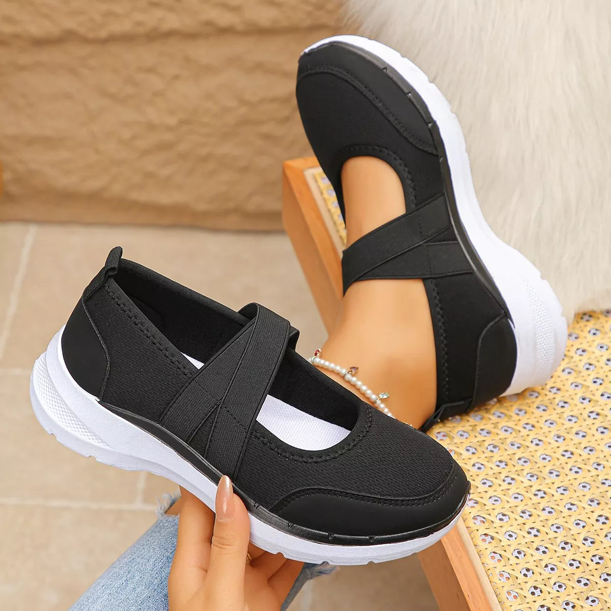 Comfortable Slip-Ons with Elastic Straps