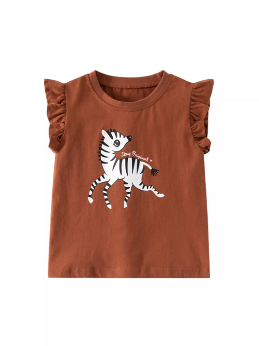 Children's Zebra Print Ruffle Sleeve T-Shirt