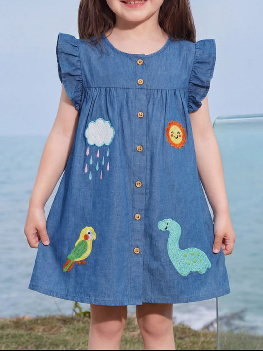 Children's Embroidered Denim A-Line Dress