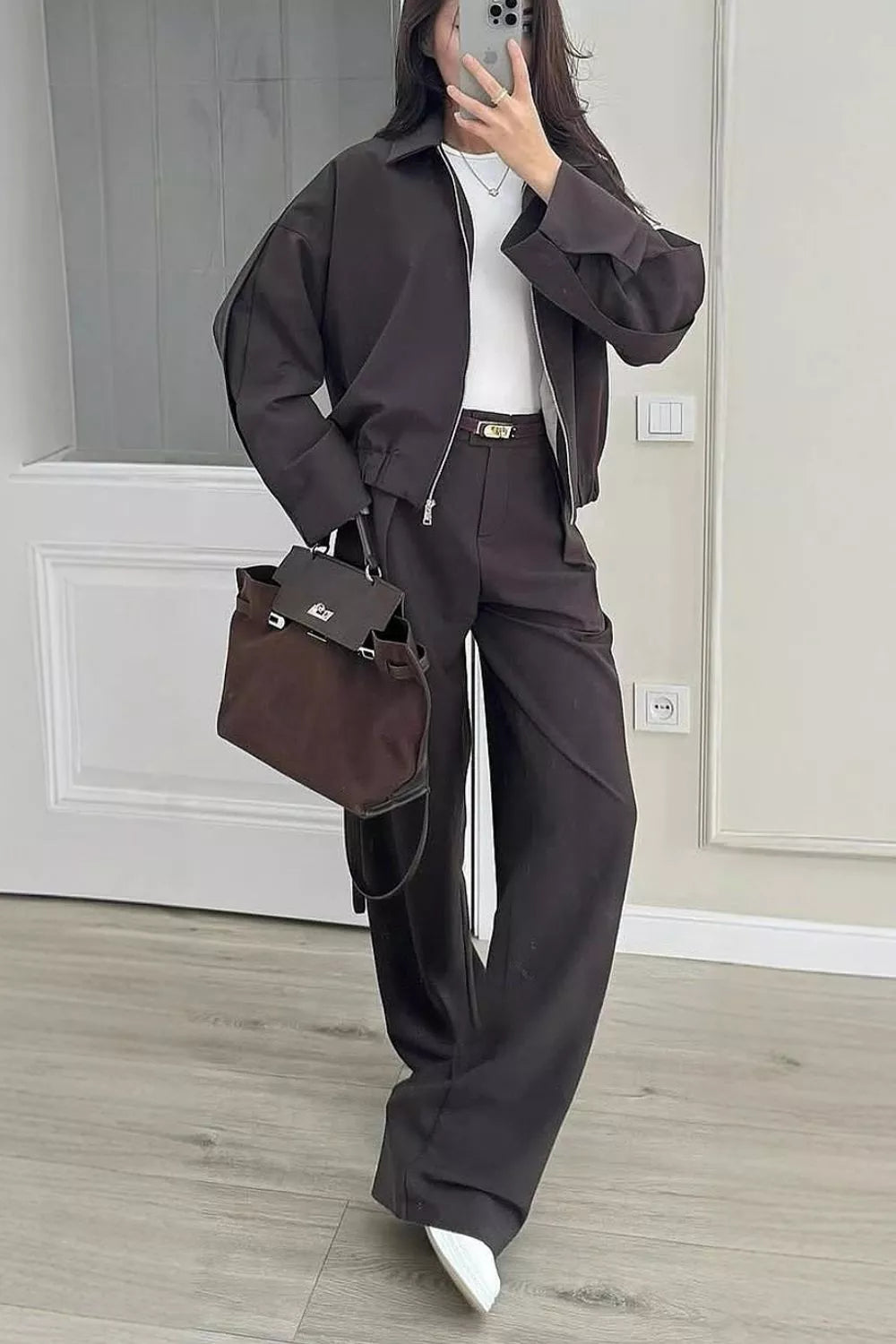 Zip-Up Jacket and Wide-Leg Pants Set