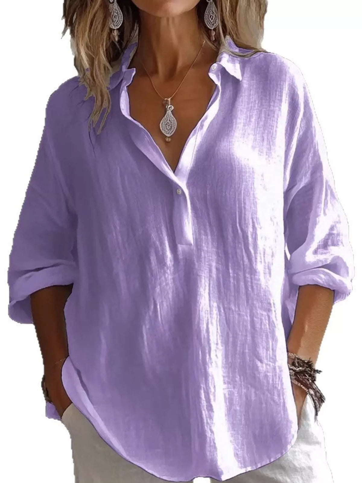 Collared Neck Long Sleeve Blouse