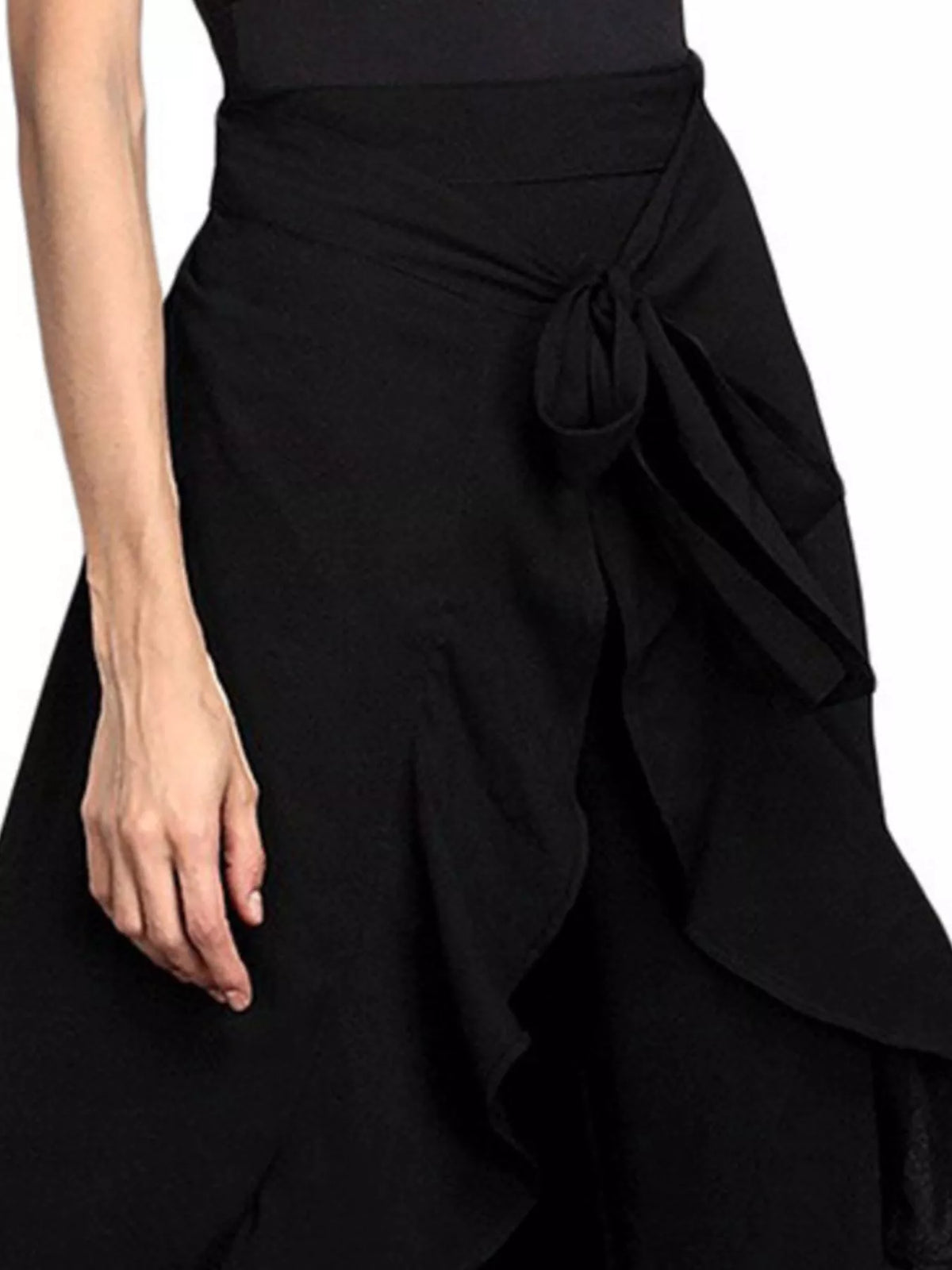 Full Size High-Waisted Tie-Front Ruffled Wide-Leg Pants Plus Size