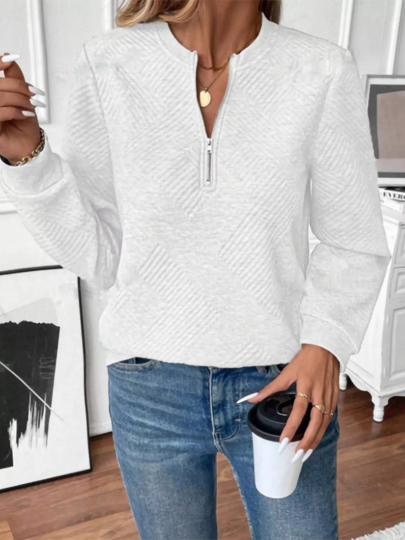 Textured Quarter-Zip Sweatshirt