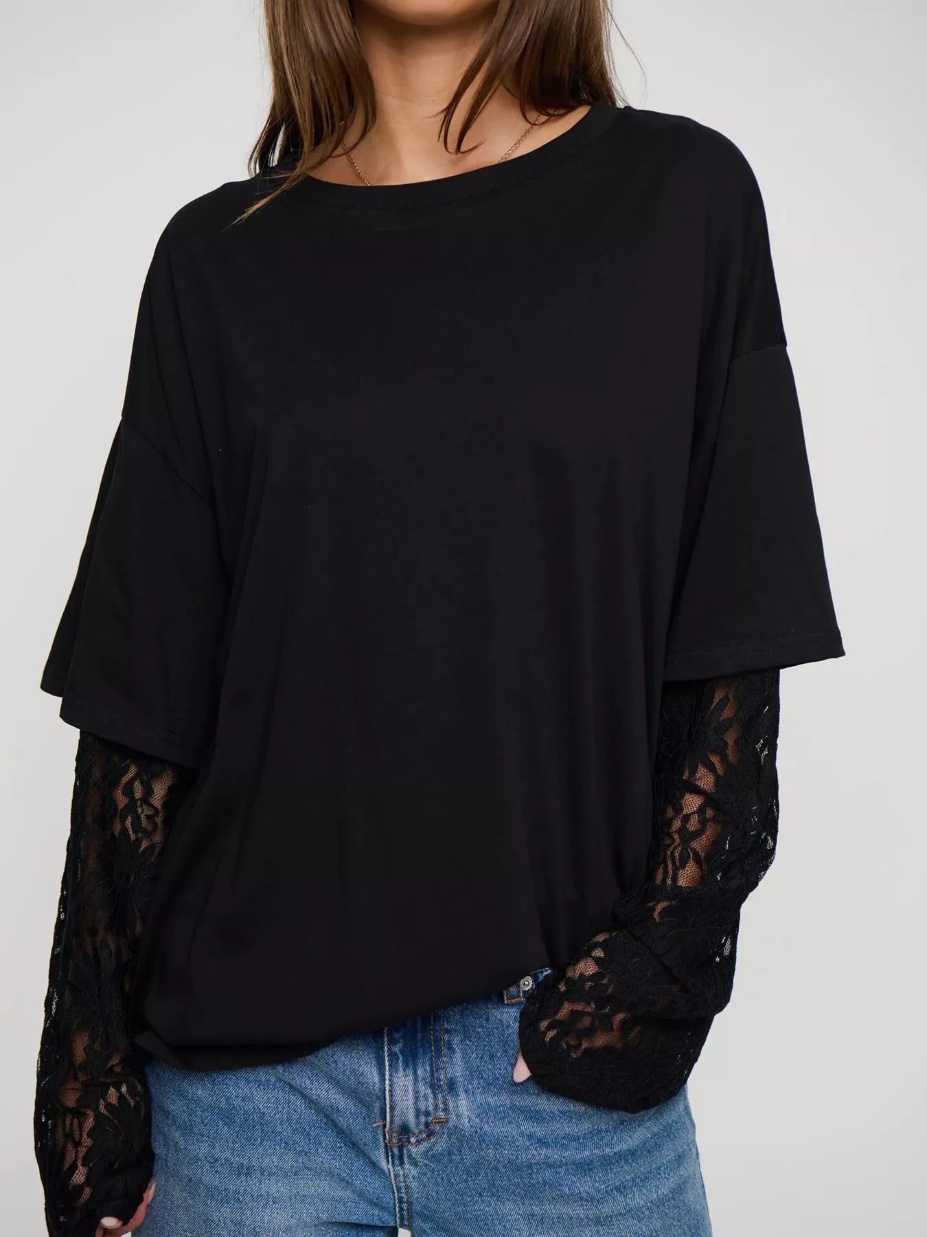 Layered Lace-Sleeve T-Shirt