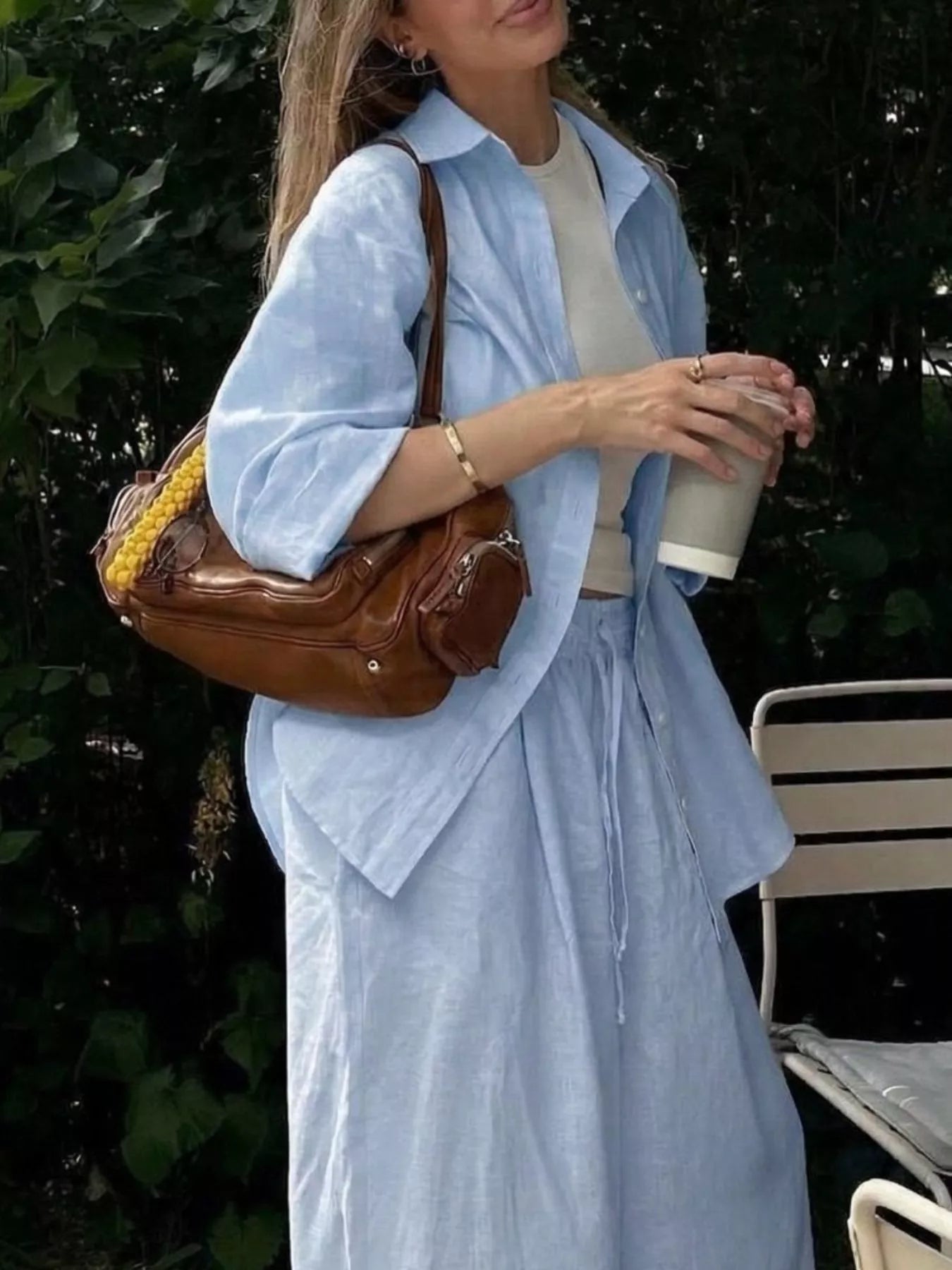 Button Up Shirt and Drawstring Pants Set