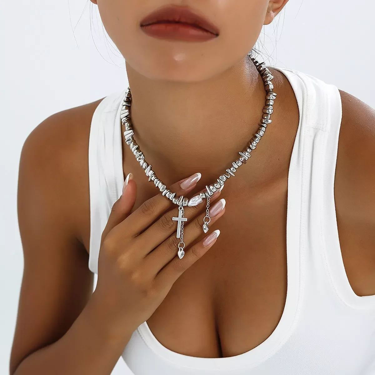 Chunky Chain Cross Pendant Necklace