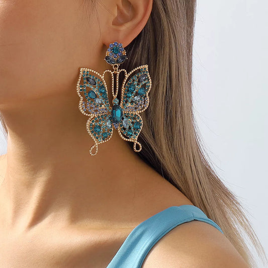 Butterfly Rhinestone Dangle Earrings