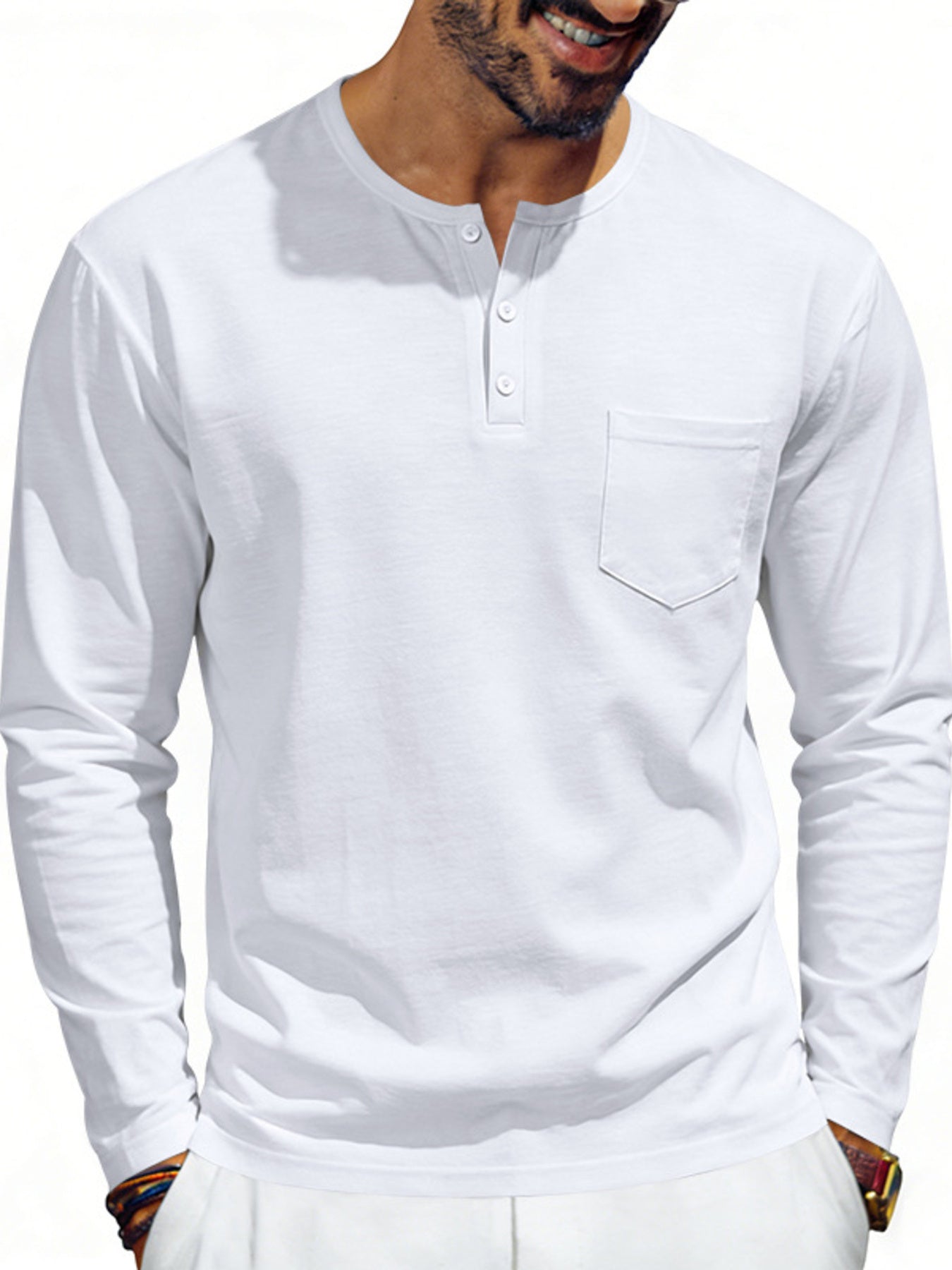 Men's Plus Size Casual Long Sleeve Henley T-Shirt with Pocket