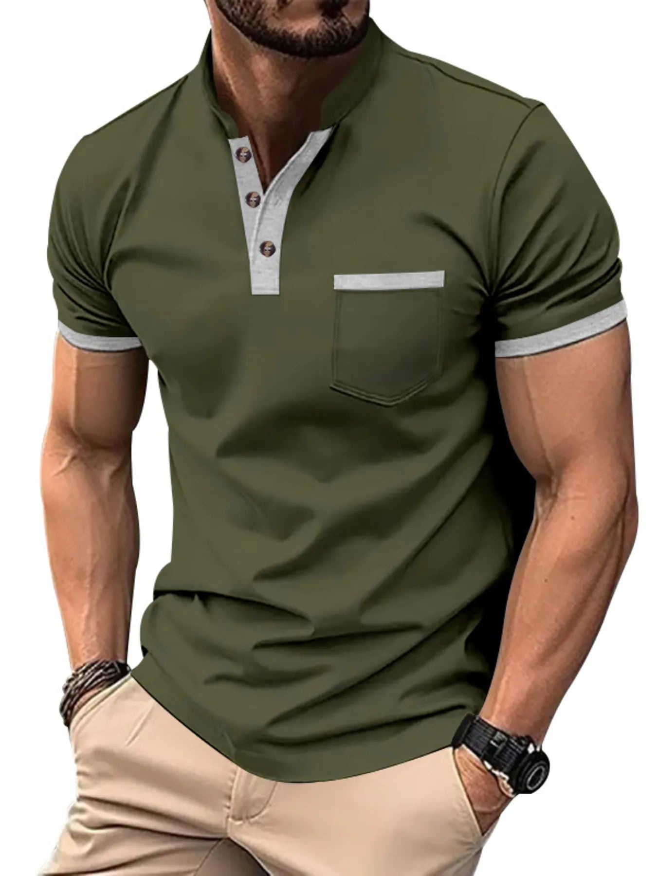 Men's Full Size Button Detail Short Sleeve Top Plus Size