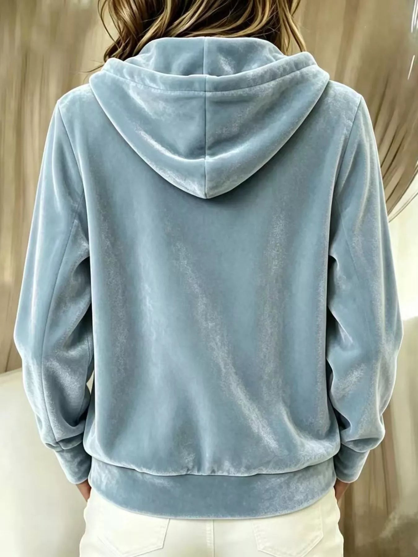 Full Size Velvet Button-Down Hooded Outerwear Plus Size