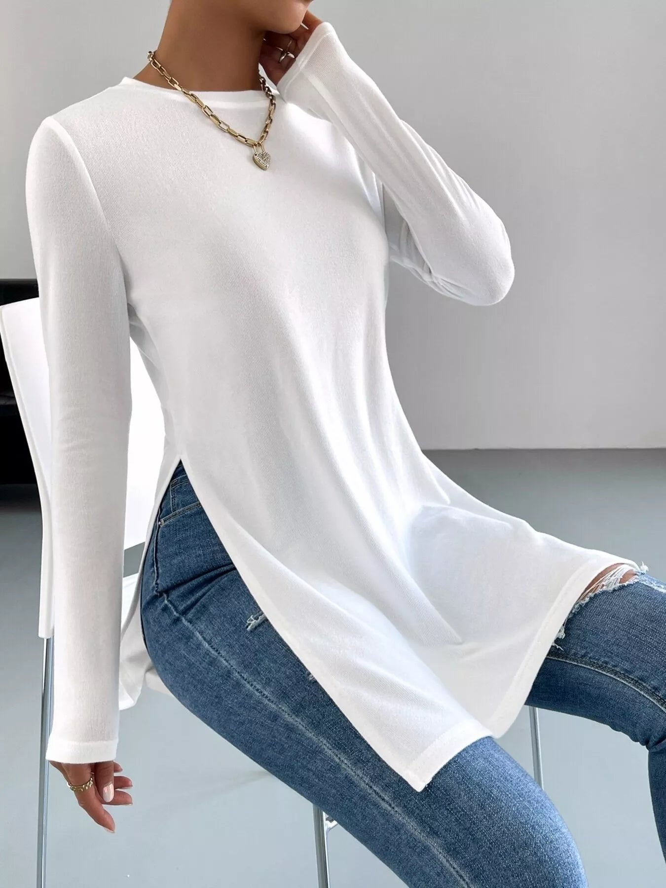 Long Sleeve Side Slit T-Shirt