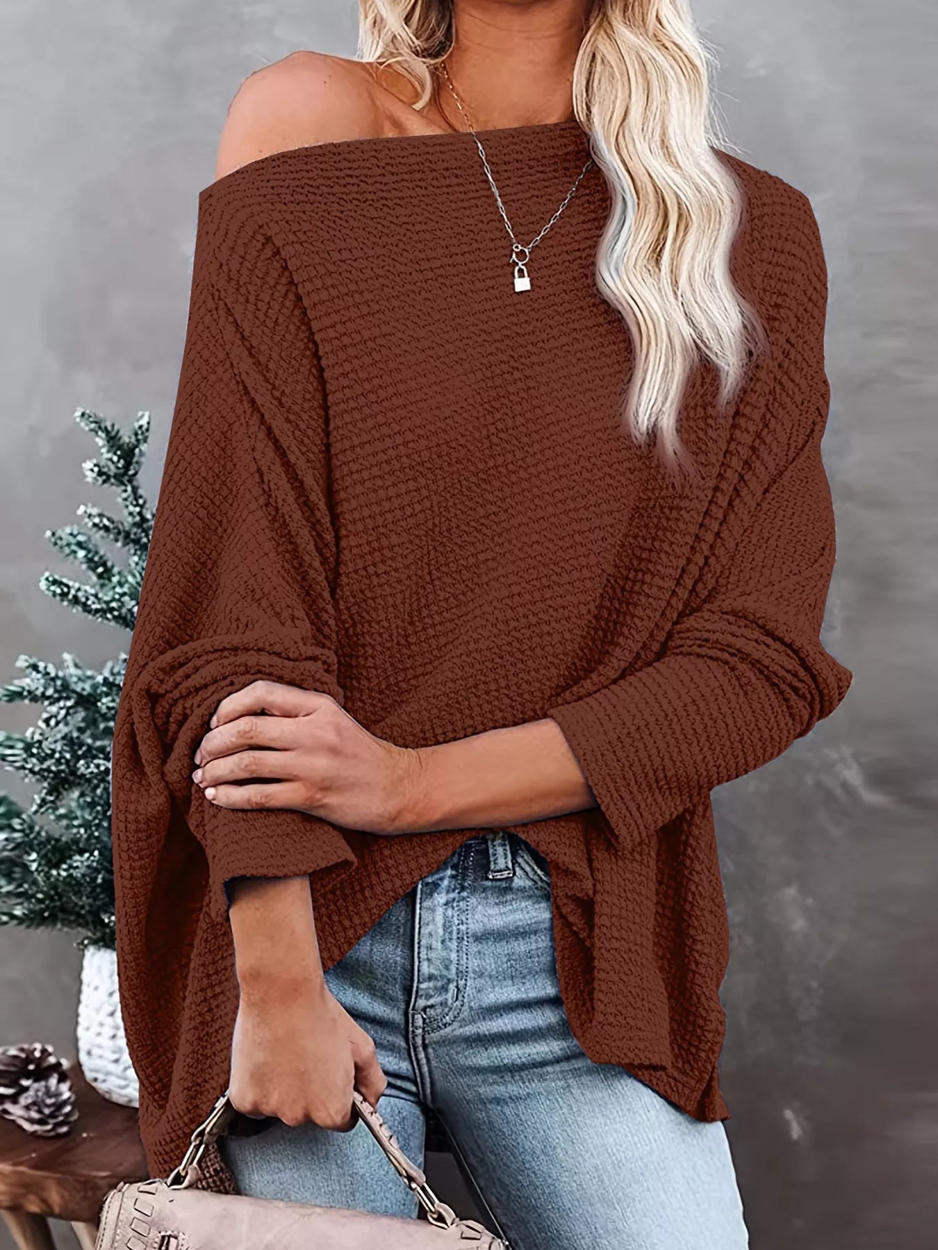 One-Shoulder Waffle Knit Top