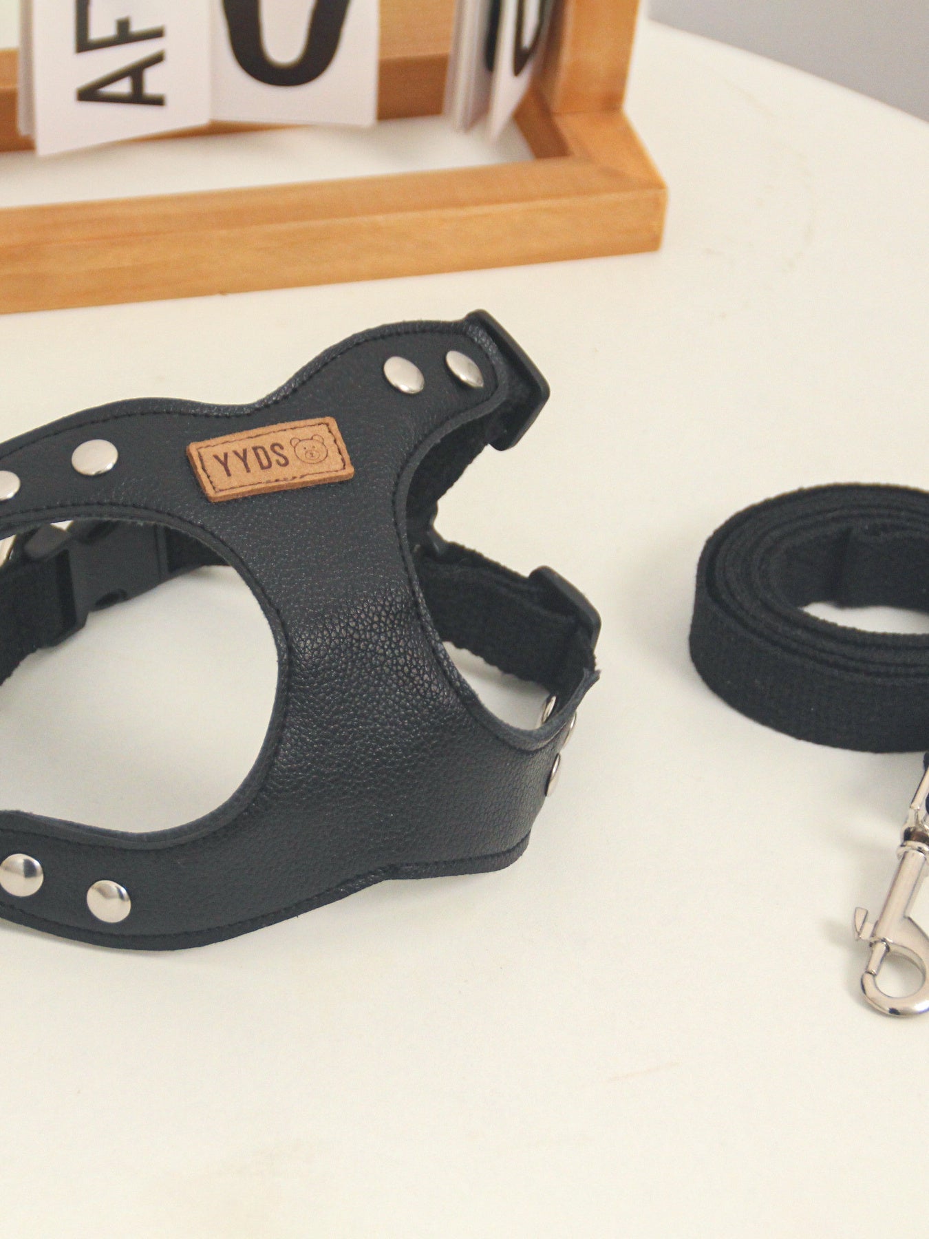 Rivet-Decorated Dog Harness Leash Set