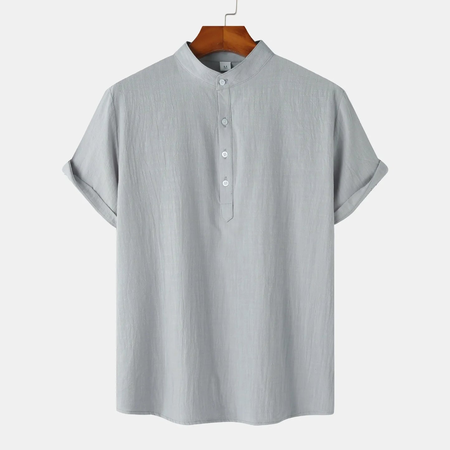 Men's Mandarin Collar Short Sleeve Henley Shirt