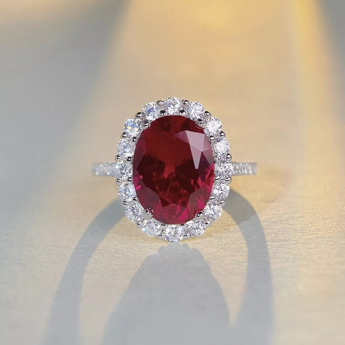 925 Sterling Silver Ring with Oval Diamond Accents