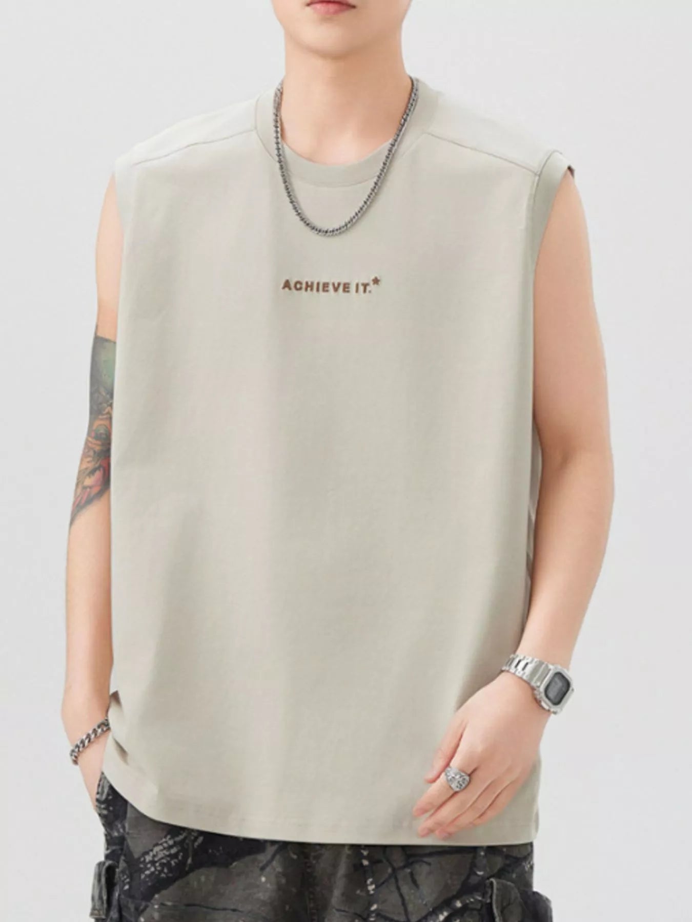 Men's Plus Size Letter Round Neck Tank