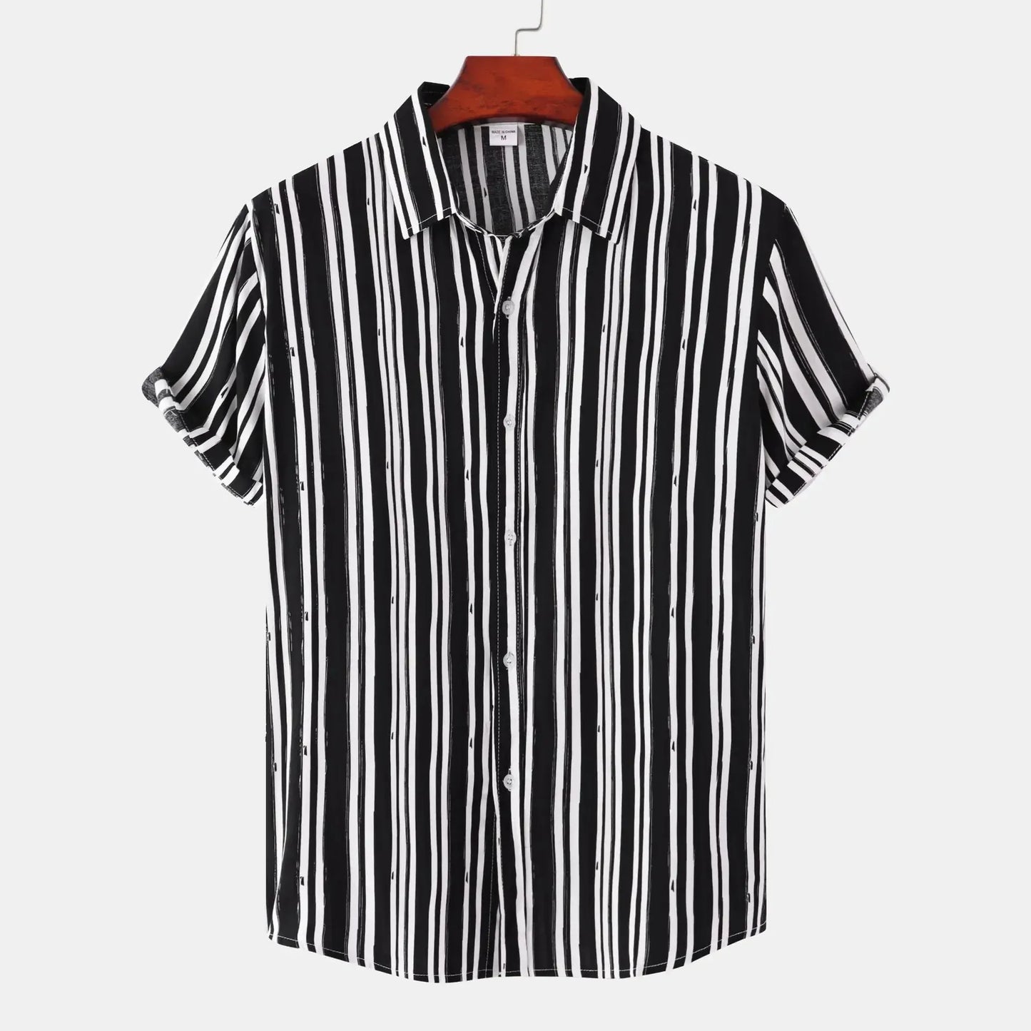 Men's Plus Size Striped Short Sleeve Button-Down Shirt