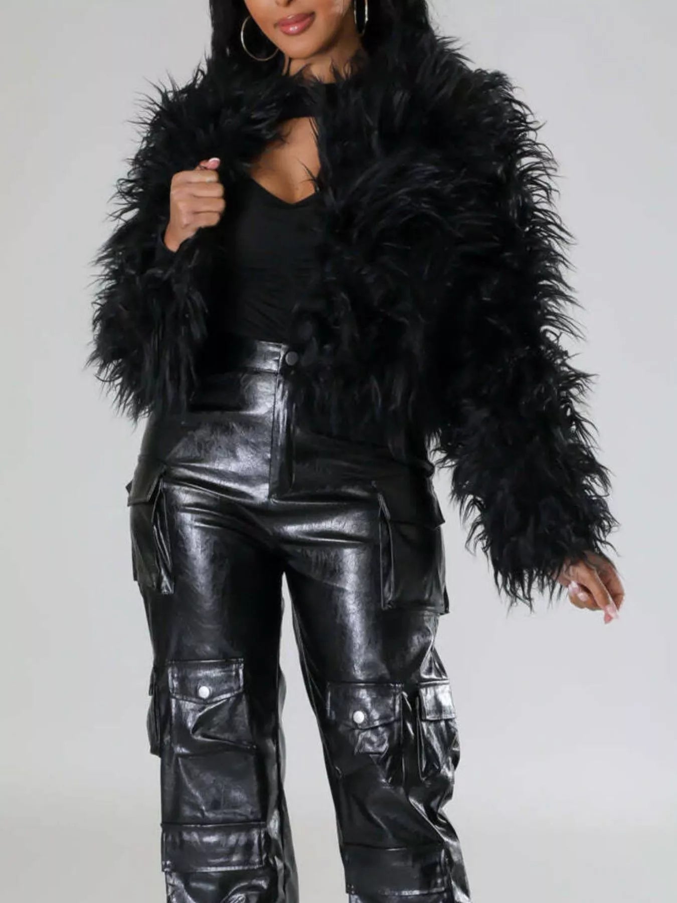 Faux Fur Open Front Cropped Outerwear