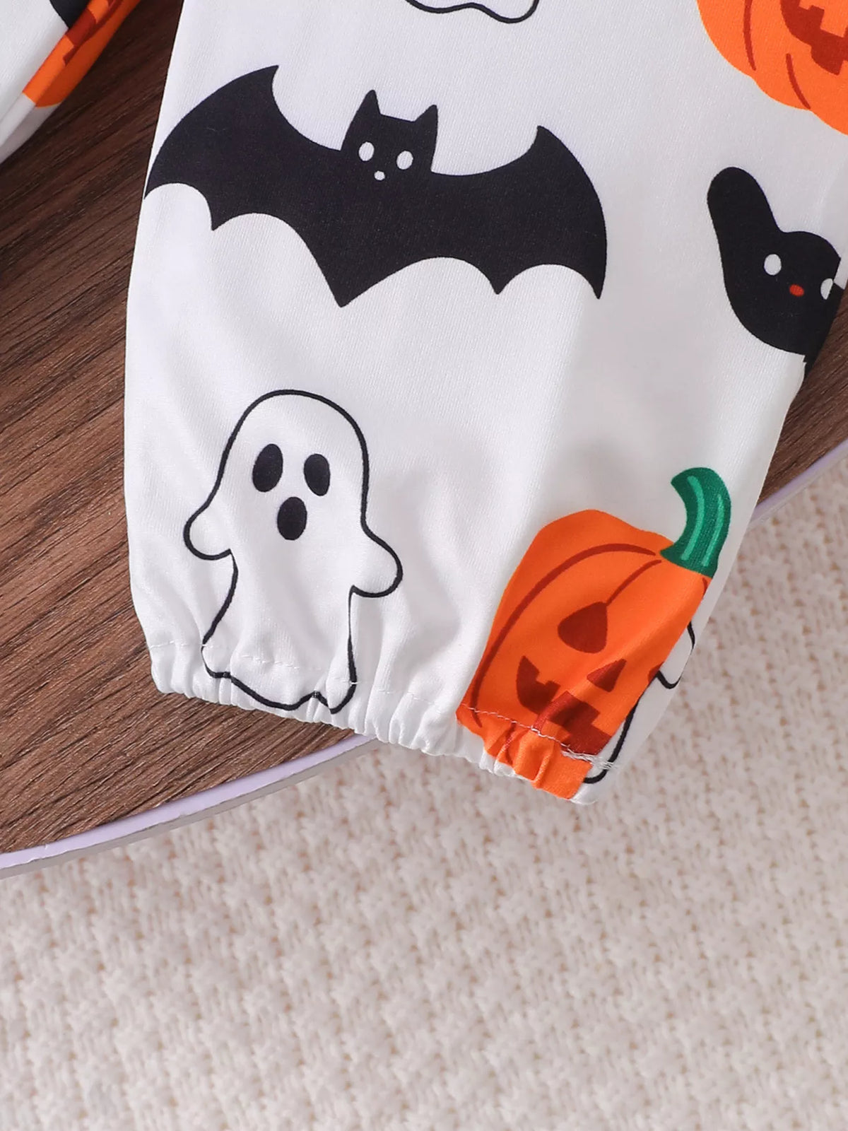 Children's Halloween Skull Print Long Sleeve Bodysuit and Pants Set with Bow Headband
