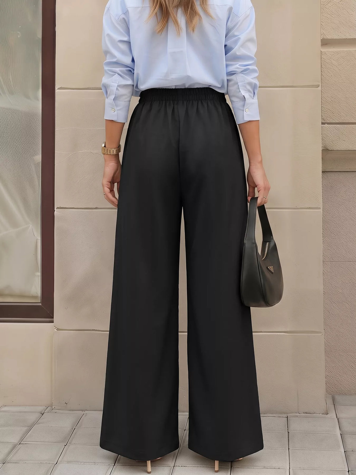 Wide-Leg Pants with Overlap Front Detail