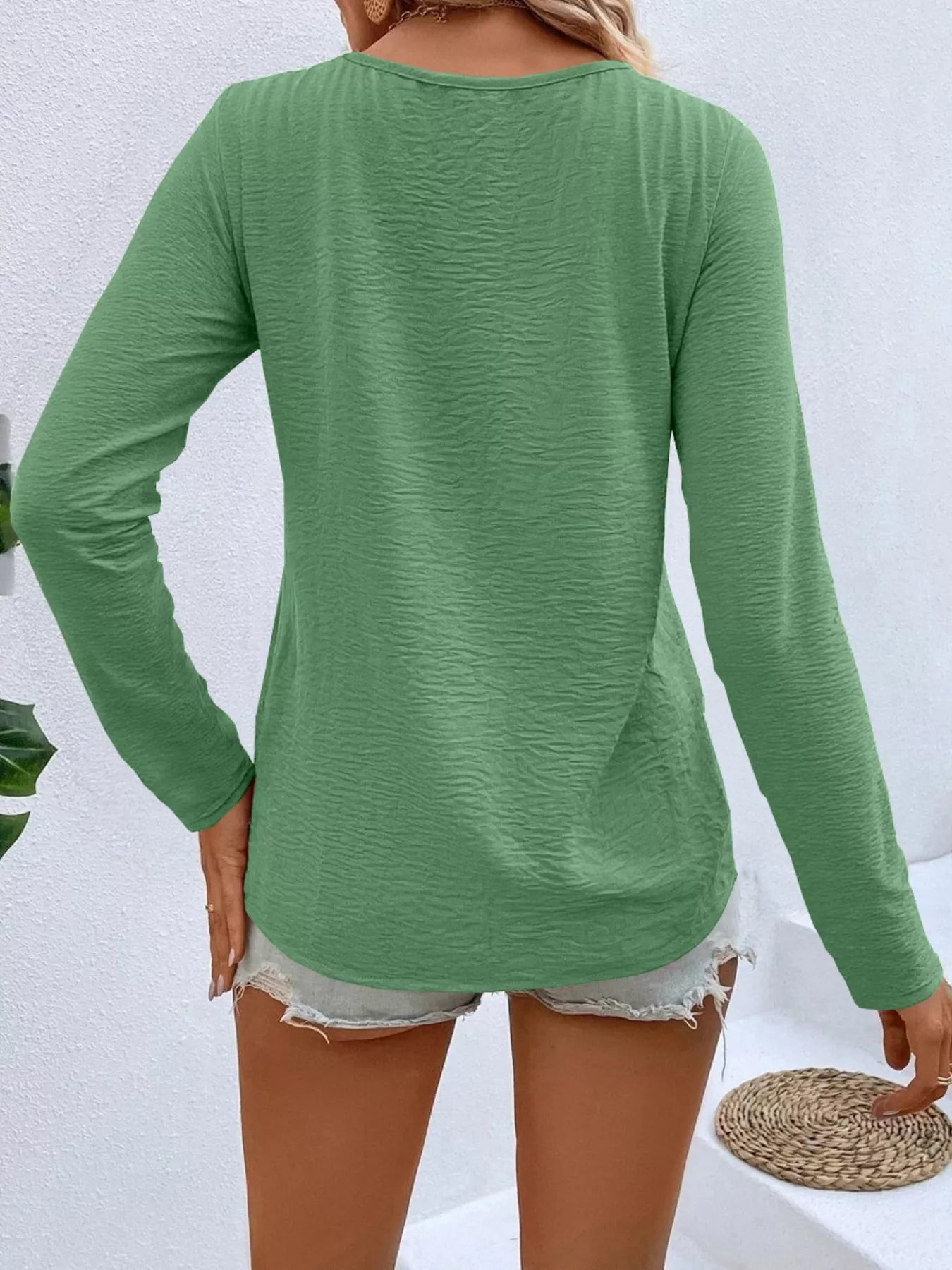 Full Size V-Neck Decor Button Long Sleeve T-Shirt Plus Size