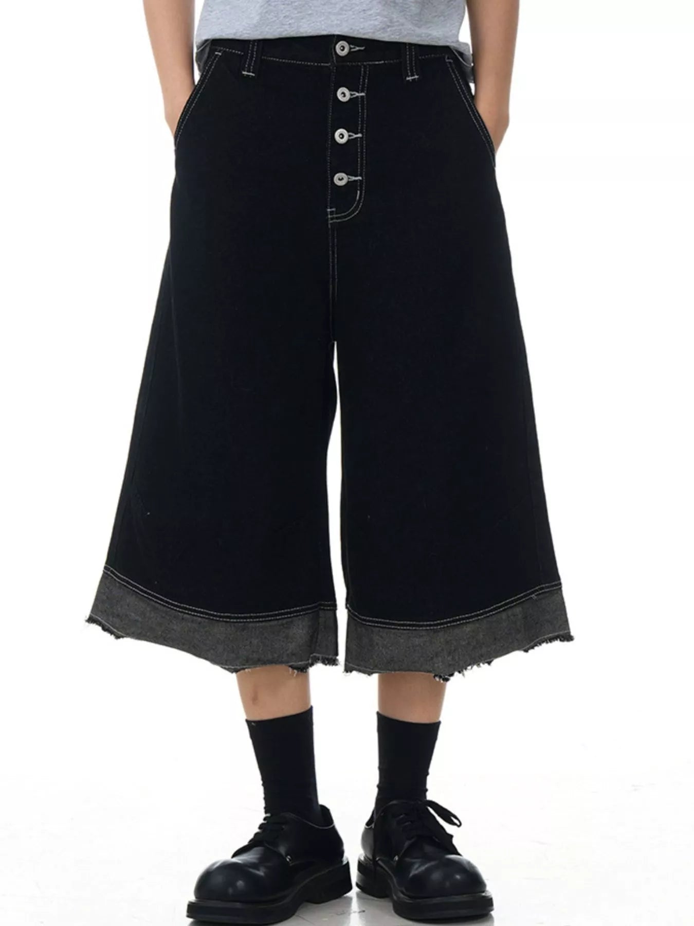 Men's Button Fly Wide Leg Denim Capris
