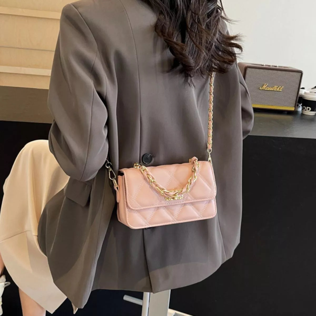 Quilted Chain Strap Crossbody Bag