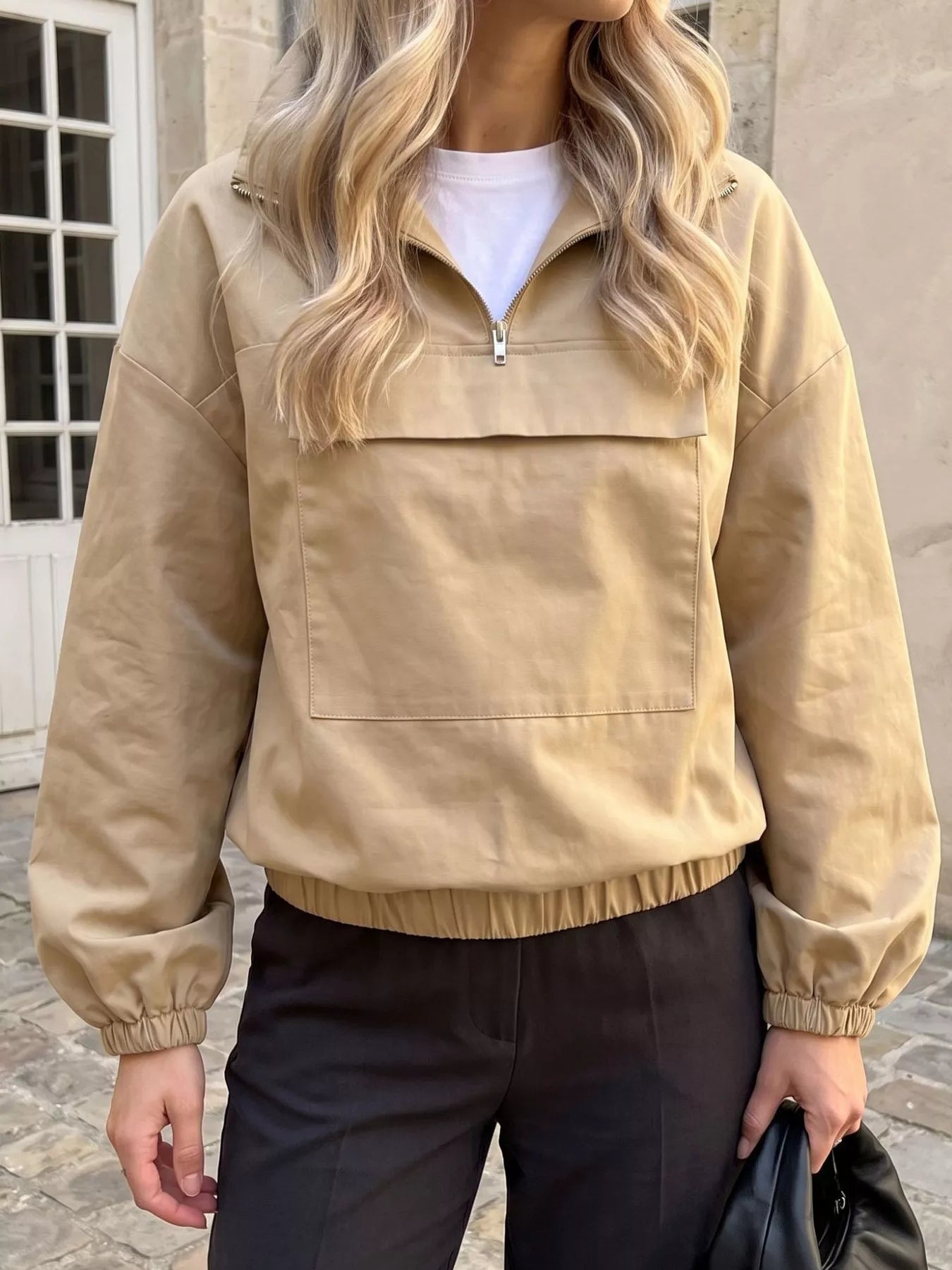 Quarter Zip Front Flap Pocket Top
