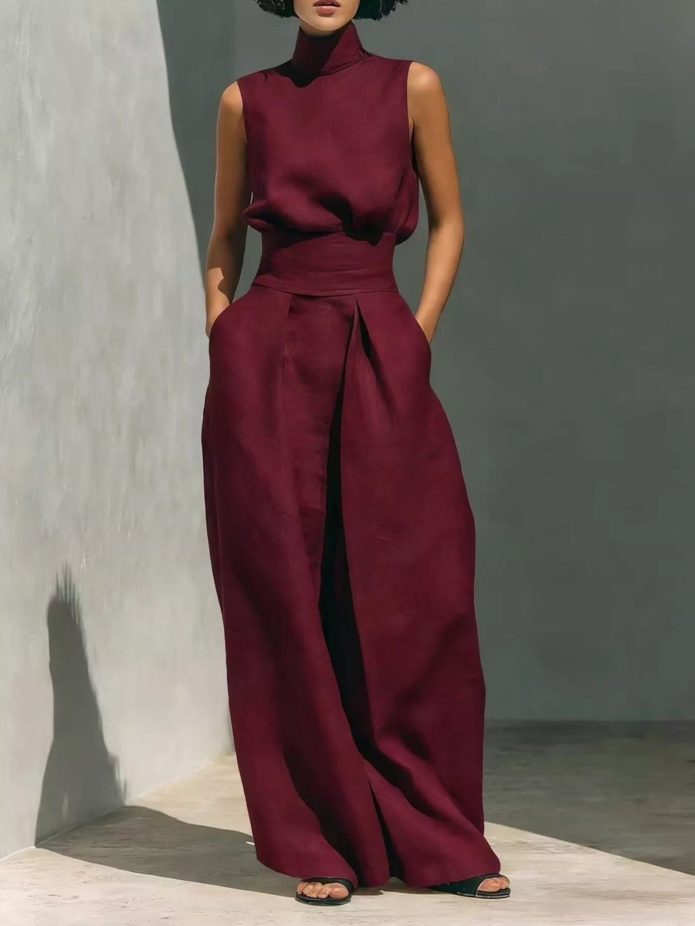 Full Size Sleeveless Wide-Leg Jumpsuit with Smocked Waist Plus Size