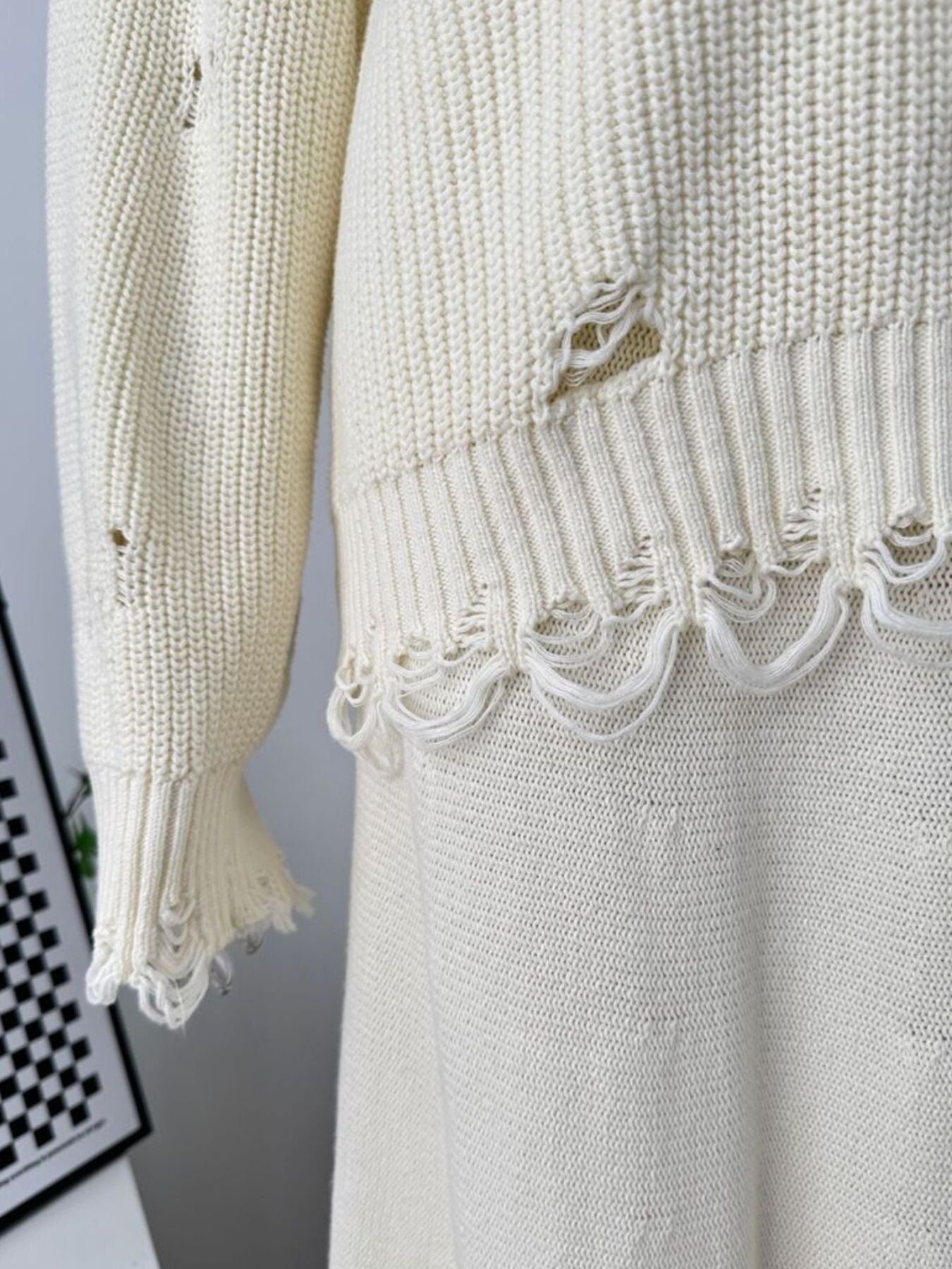 Distressed Long Sleeve Sweater and Skirt Set