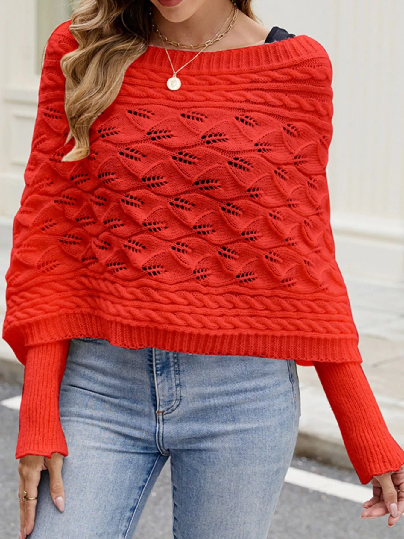 Cable Knit Batwing Sleeve Sweater