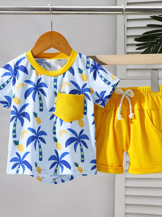 Children's Tropical Print Tee & Shorts Set