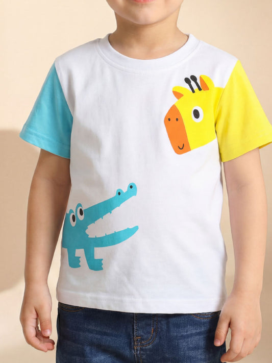 Children's Animal Print Color Block T-Shirt